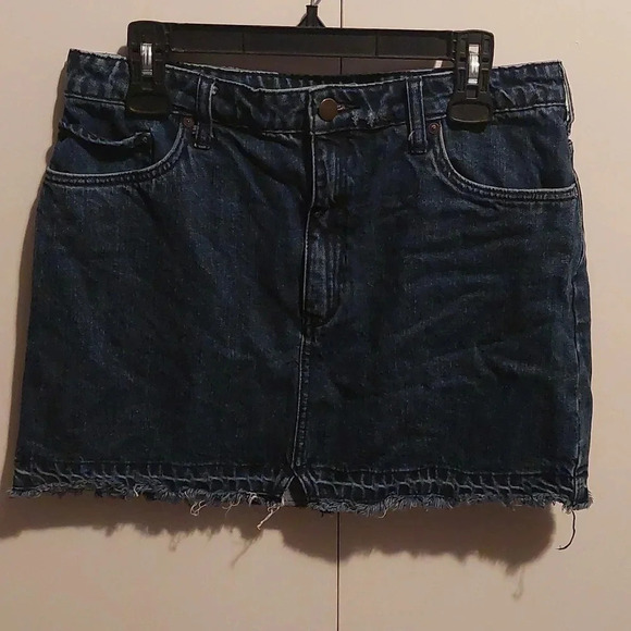Free people Denim Mini Skirt front slit raw hem 12 Boho Bohemian  Festival - Picture 2 of 7